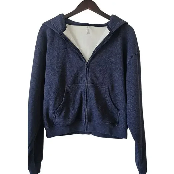 Fabletics Cropped Zip Up Hoodie Navy Blue Size L - Picture 2 of 5